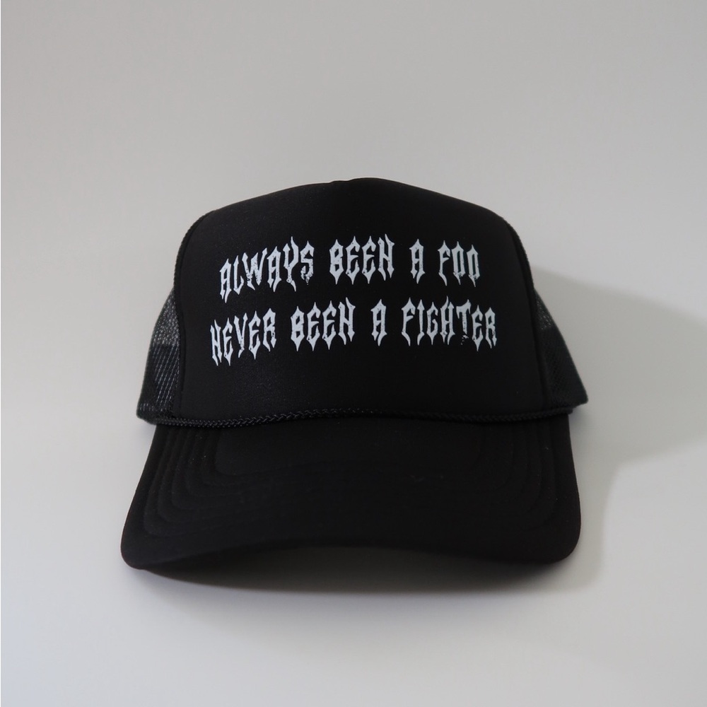 Black Trucker Cap with White Text